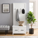Hall Tree with Lift-Top Storage Bench & Hooks – White Herringbone, 30"W