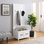 Hall Tree with Lift-Top Storage Bench & Hooks – White Herringbone, 30"W