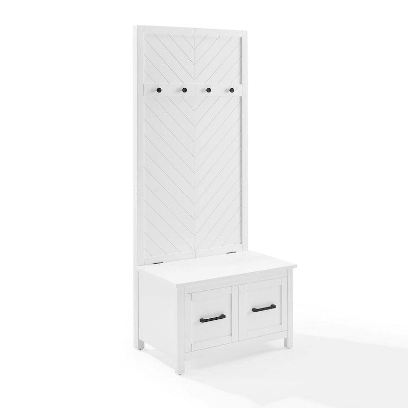 Hall Tree with Lift-Top Storage Bench & Hooks – White Herringbone, 30"W