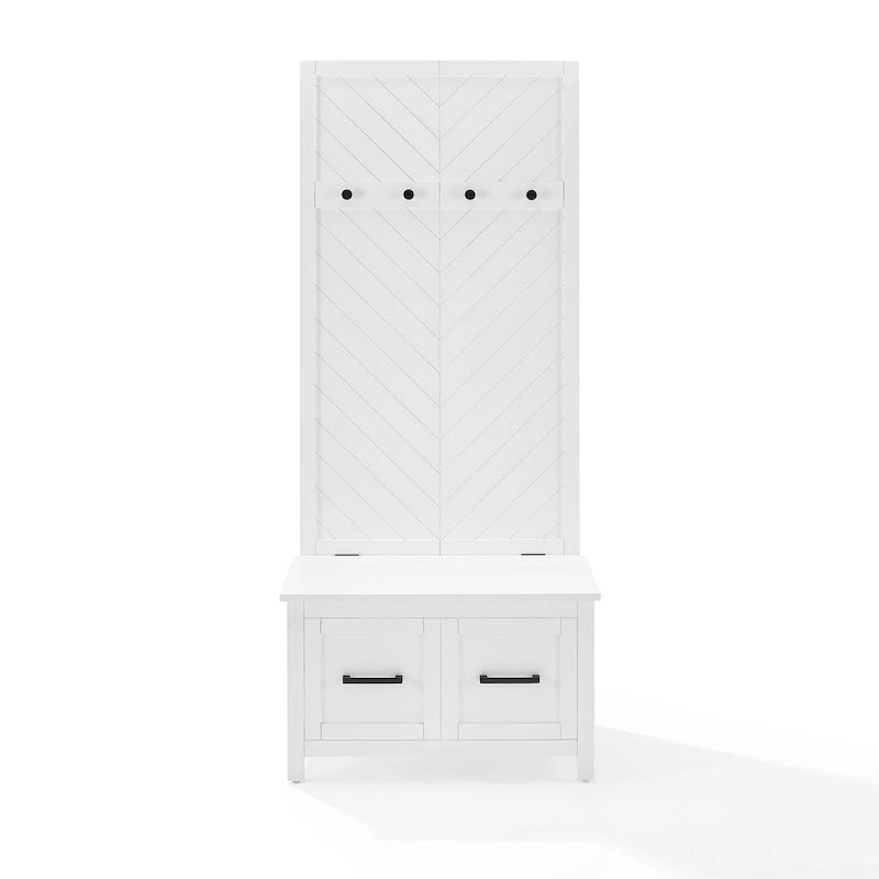 Hall Tree with Lift-Top Storage Bench & Hooks – White Herringbone, 30"W