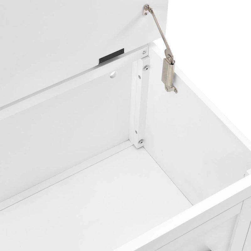 Hall Tree with Lift-Top Storage Bench & Hooks – White Herringbone, 30"W