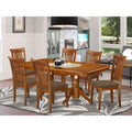  7 Piece Dining Table Set- of a Rectangle Wooden Table and 6 Dining Room Chairs, Saddle Brown (Seat Option)