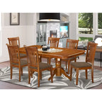  7 Piece Dining Table Set- of a Rectangle Wooden Table and 6 Dining Room Chairs, Saddle Brown (Seat Option)