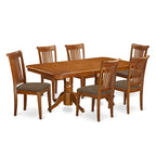 7 Piece Dining Table Set- of a Rectangle Wooden Table and 6 Dining Room Chairs, Saddle Brown (Seat Option)