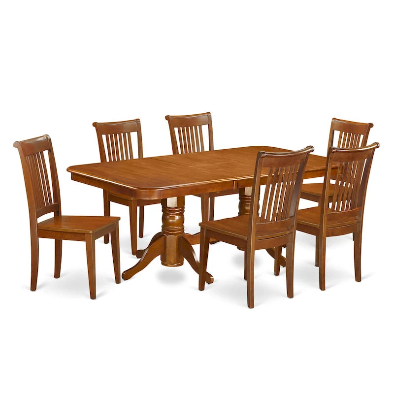 7 Piece Dining Table Set- of a Rectangle Wooden Table and 6 Dining Room Chairs, Saddle Brown (Seat Option)