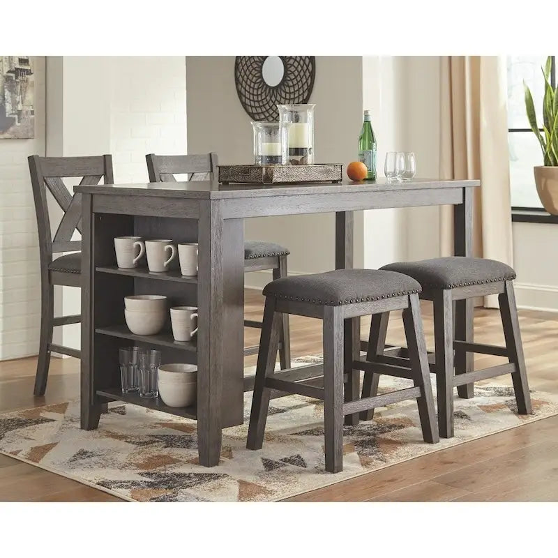Counter Height Dining Table with Side Shelves – Antiqued Gray