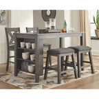Counter Height Dining Table with Side Shelves – Antiqued Gray
