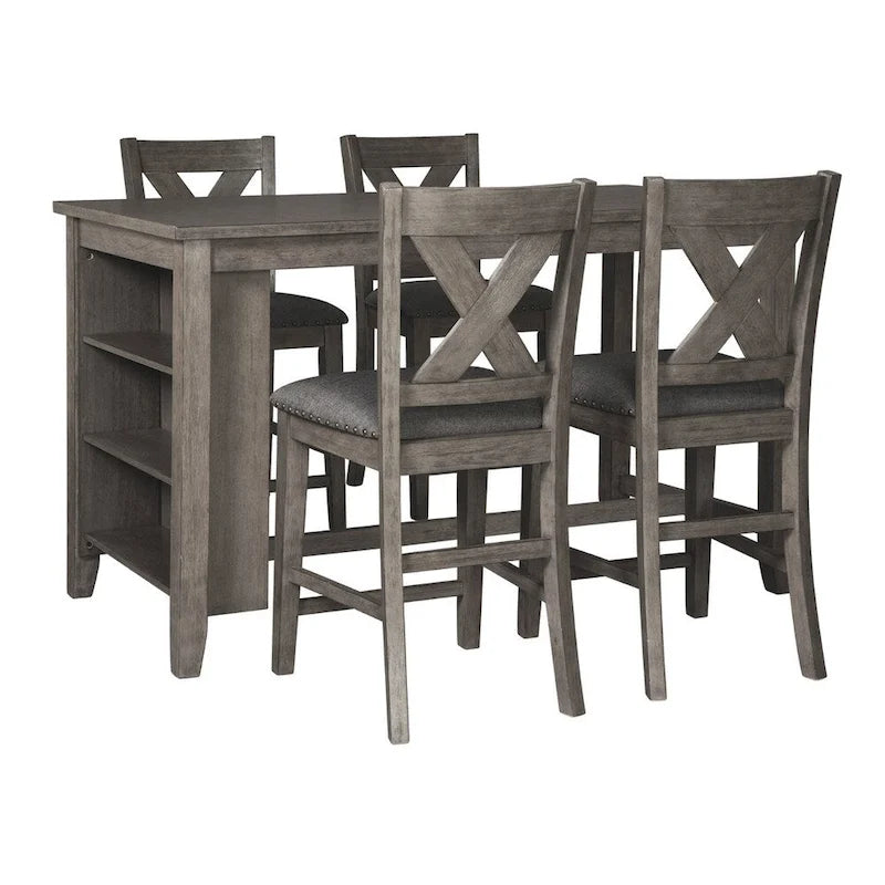Counter Height Dining Table with Side Shelves – Antiqued Gray