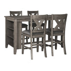 Counter Height Dining Table with Side Shelves – Antiqued Gray