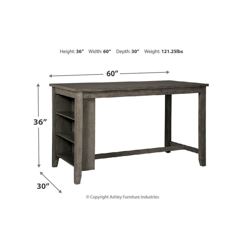 Counter Height Dining Table with Side Shelves – Antiqued Gray