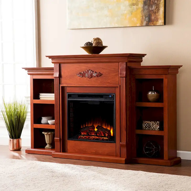  Gracewood Hollow Womack 70-inch Mahogany Electric Fireplace with Bookshelves - N/A
