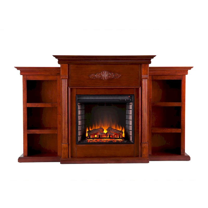 Gracewood Hollow Womack 70-inch Mahogany Electric Fireplace with Bookshelves - N/A