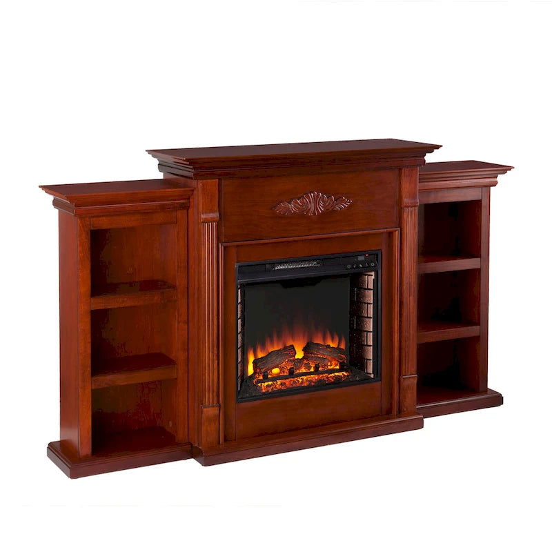 Gracewood Hollow Womack 70-inch Mahogany Electric Fireplace with Bookshelves - N/A