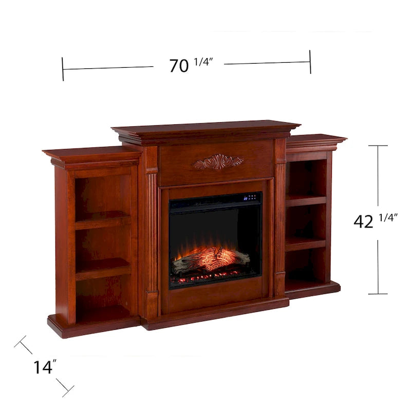 Gracewood Hollow Womack 70-inch Mahogany Electric Fireplace with Bookshelves - N/A