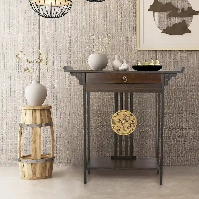 Bamboo Console Table Entryway Sofa Table Hallway Table with Drawer - 32x13x33