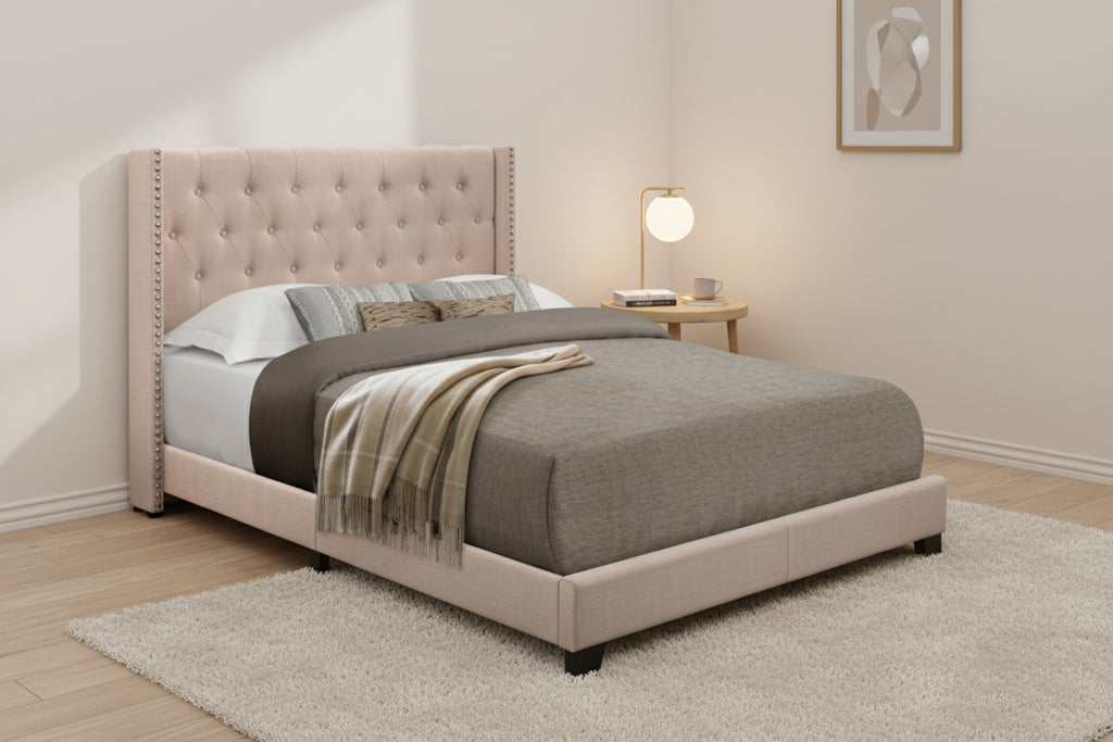 Morgan Beige Fabric Upholstered Tufted Bed