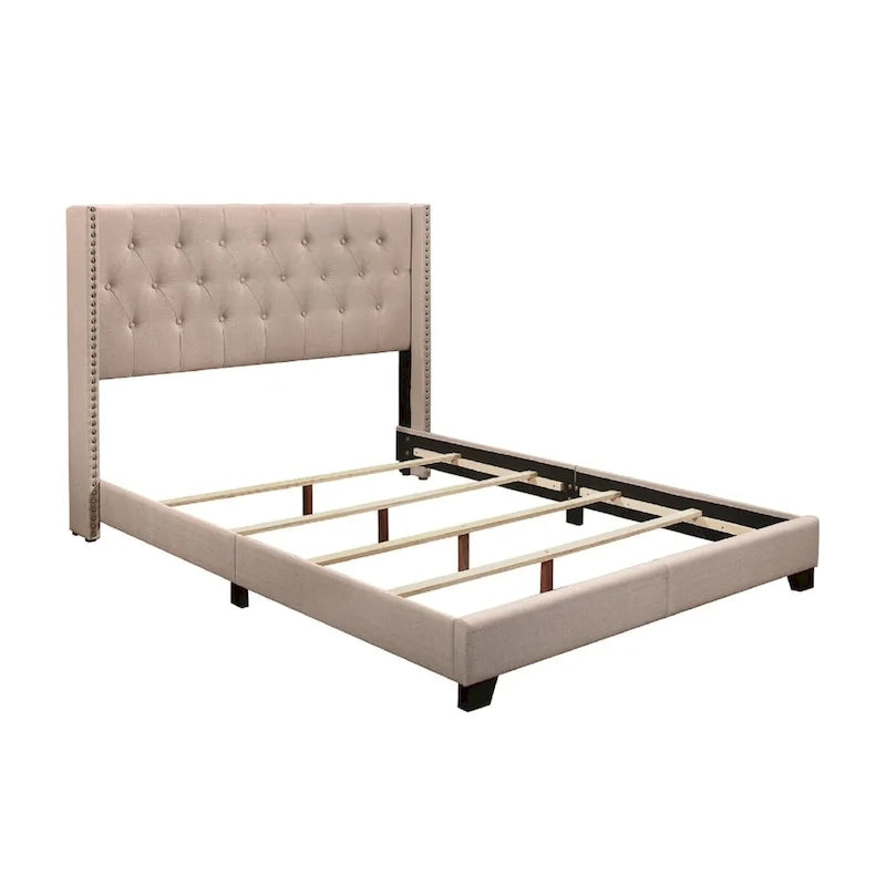 Morgan Beige Fabric Upholstered Tufted Bed