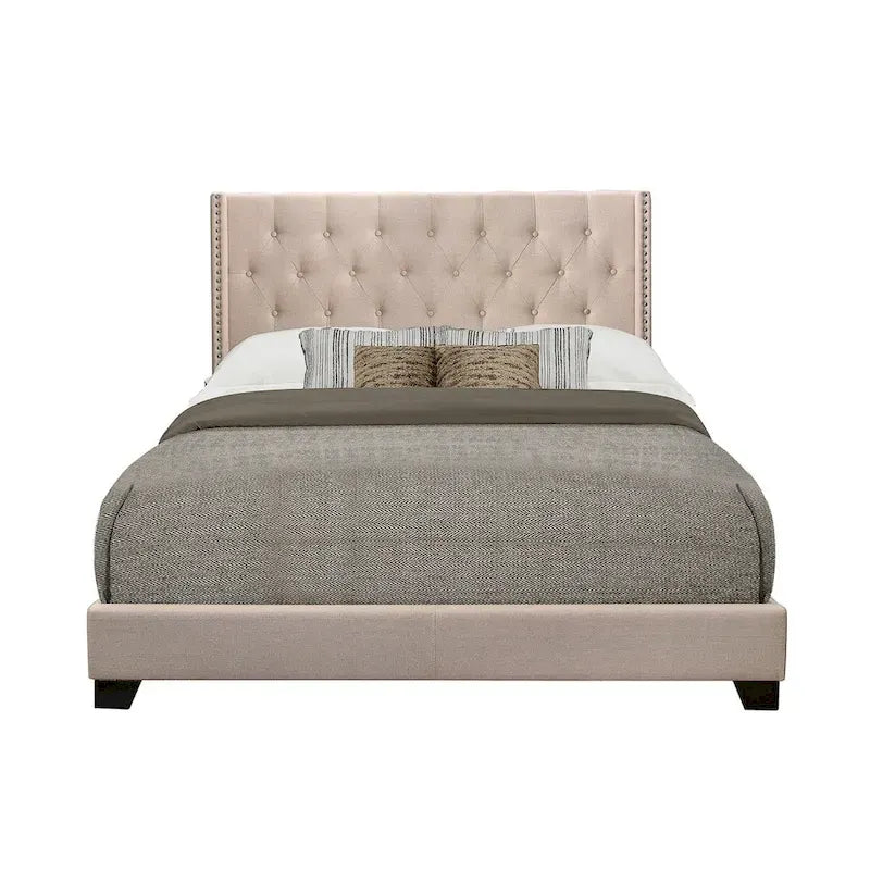 Morgan Beige Fabric Upholstered Tufted Bed
