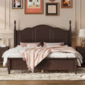 Queen Size Retro Style Wood Platform Bed Frame with Headboard and Wooden Slat Support