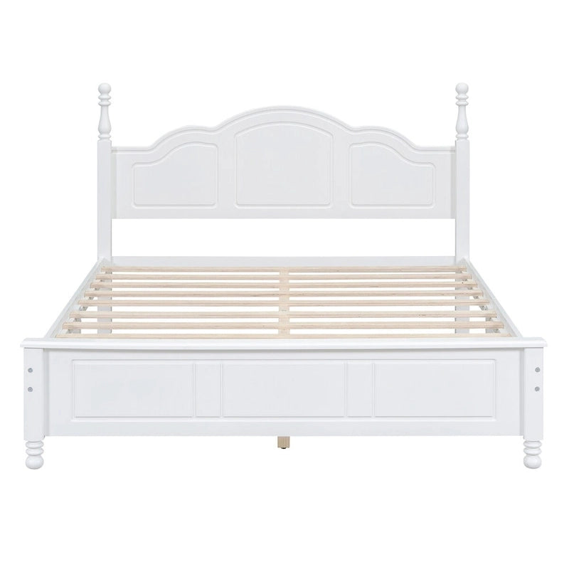 Queen Size Retro Style Wood Platform Bed Frame with Headboard and Wooden Slat Support