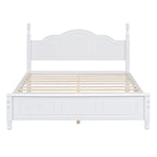 Queen Size Retro Style Wood Platform Bed Frame with Headboard and Wooden Slat Support