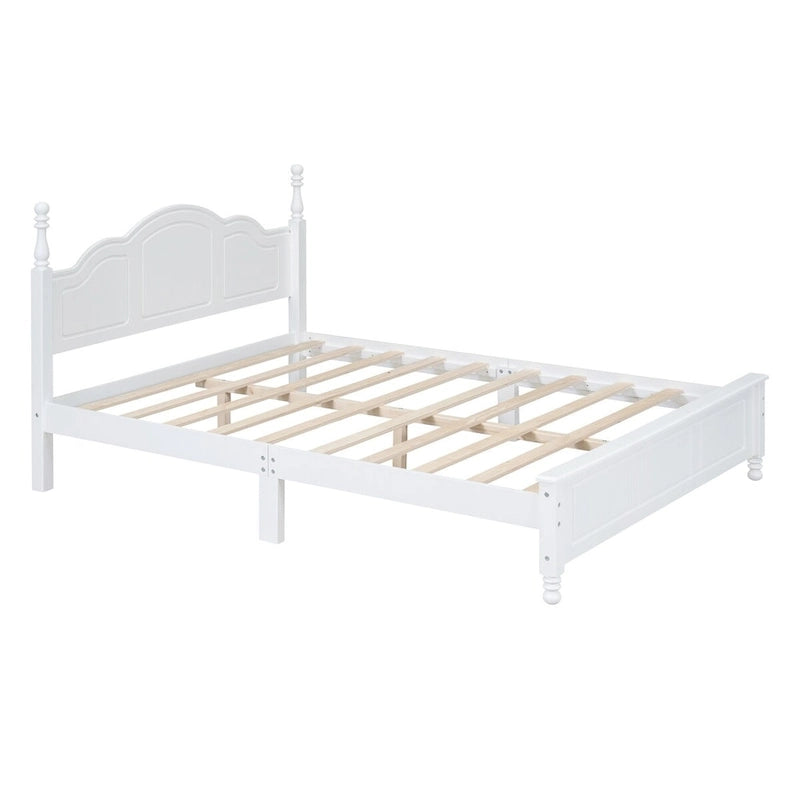 Queen Size Retro Style Wood Platform Bed Frame with Headboard and Wooden Slat Support
