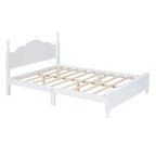 Queen Size Retro Style Wood Platform Bed Frame with Headboard and Wooden Slat Support
