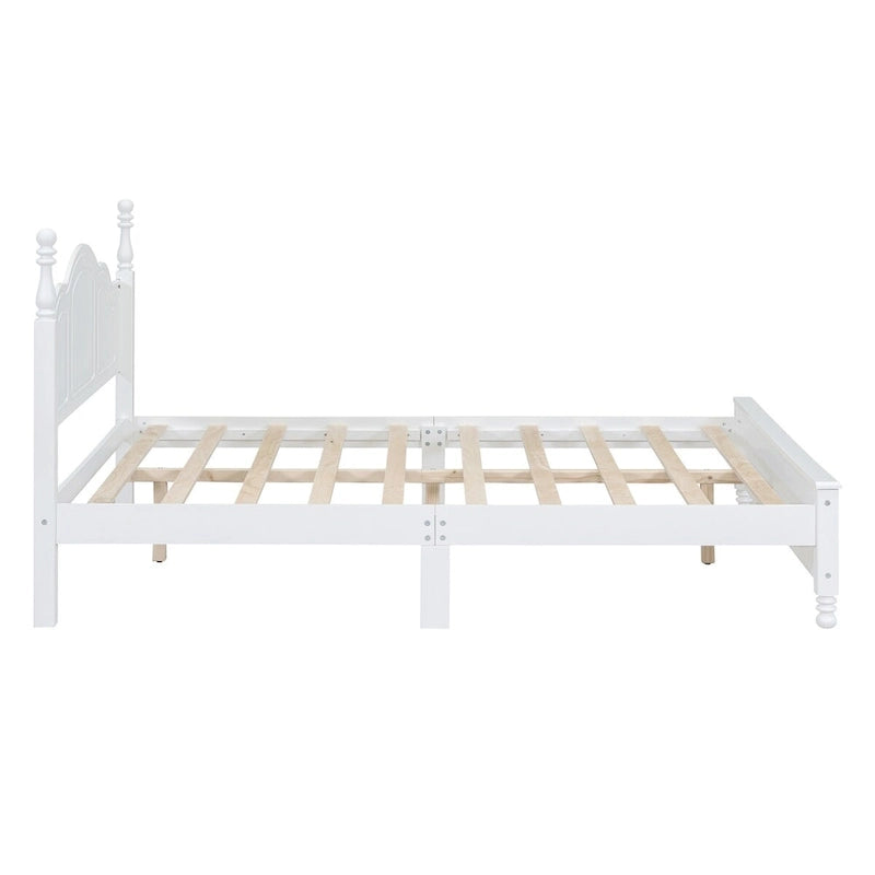 Queen Size Retro Style Wood Platform Bed Frame with Headboard and Wooden Slat Support
