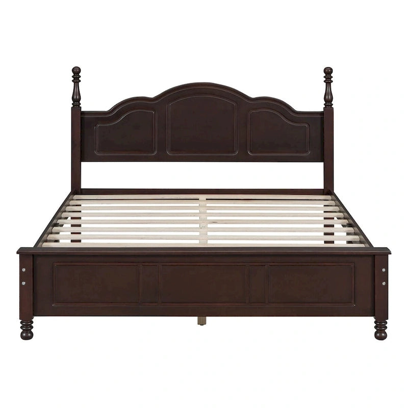 Queen Size Retro Style Wood Platform Bed Frame with Headboard and Wooden Slat Support