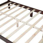 Queen Size Retro Style Wood Platform Bed Frame with Headboard and Wooden Slat Support