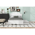 Full Size Wood Platform Bed with Headboard and Twin Size Trundle, White