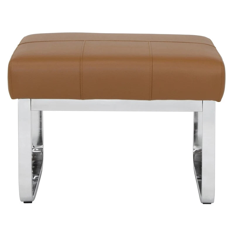Modern Bonded Leather Ottoman with Chrome Legs – Caramel or Smoke