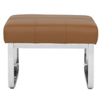 Modern Bonded Leather Ottoman with Chrome Legs – Caramel or Smoke