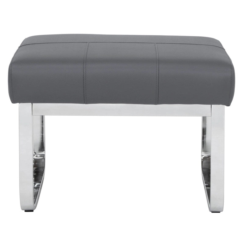 Modern Bonded Leather Ottoman with Chrome Legs – Caramel or Smoke