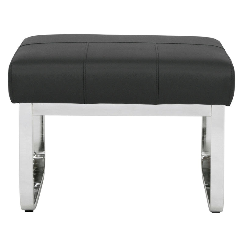Modern Bonded Leather Ottoman with Chrome Legs – Caramel or Smoke