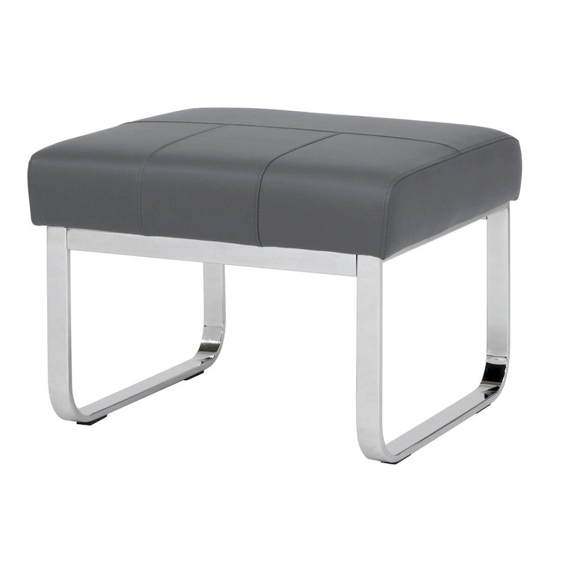 Modern Bonded Leather Ottoman with Chrome Legs – Caramel or Smoke