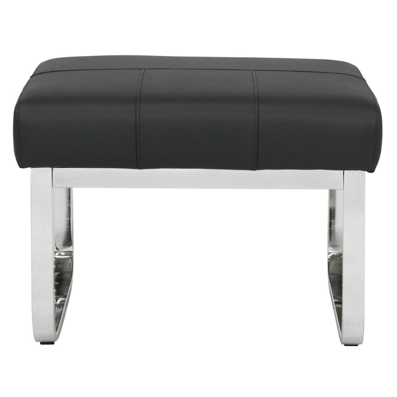 Modern Bonded Leather Ottoman with Chrome Legs – Caramel or Smoke