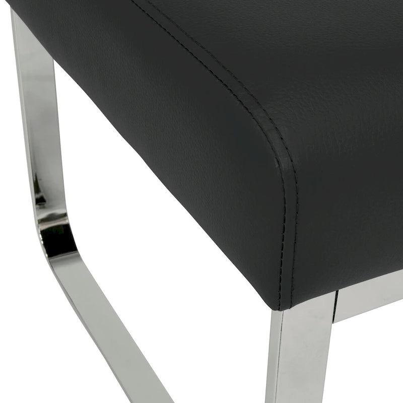Modern Bonded Leather Ottoman with Chrome Legs – Caramel or Smoke