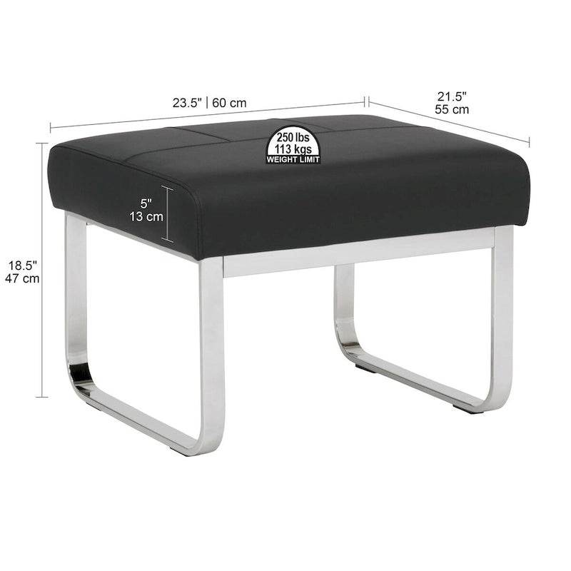 Modern Bonded Leather Ottoman with Chrome Legs – Caramel or Smoke