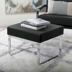 Modern Bonded Leather Ottoman with Chrome Legs – Caramel or Smoke