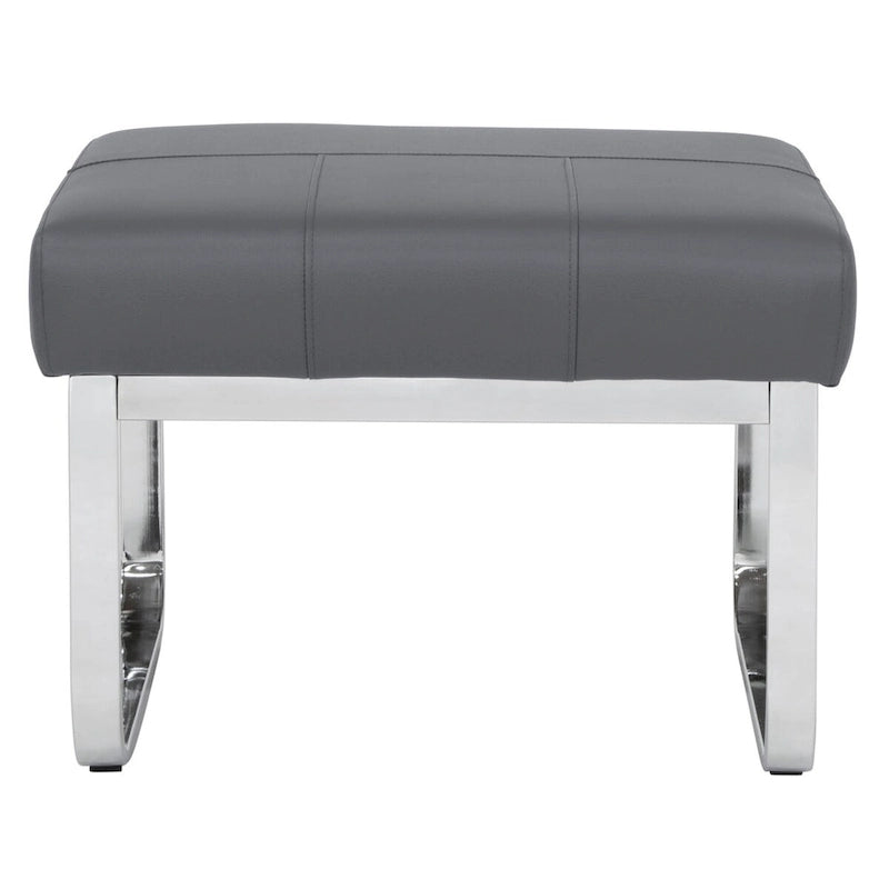 Modern Bonded Leather Ottoman with Chrome Legs – Caramel or Smoke