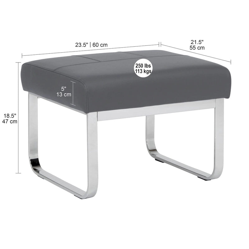 Modern Bonded Leather Ottoman with Chrome Legs – Caramel or Smoke