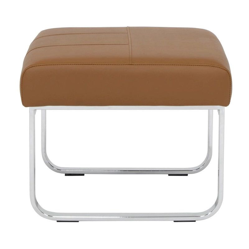 Modern Bonded Leather Ottoman with Chrome Legs – Caramel or Smoke