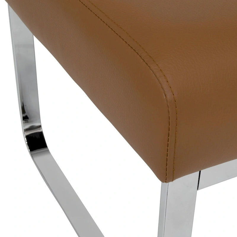 Modern Bonded Leather Ottoman with Chrome Legs – Caramel or Smoke