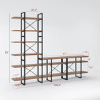 Antique Walnut Color Entertainment Media TV Stand with 6-Tier Bookcase - 106.3*14*85 inches