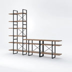 Antique Walnut Color Entertainment Media TV Stand with 6-Tier Bookcase - 106.3*14*85 inches