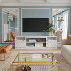 70" High Gloss TV Stand with Honeycomb Doors & Gold Legs