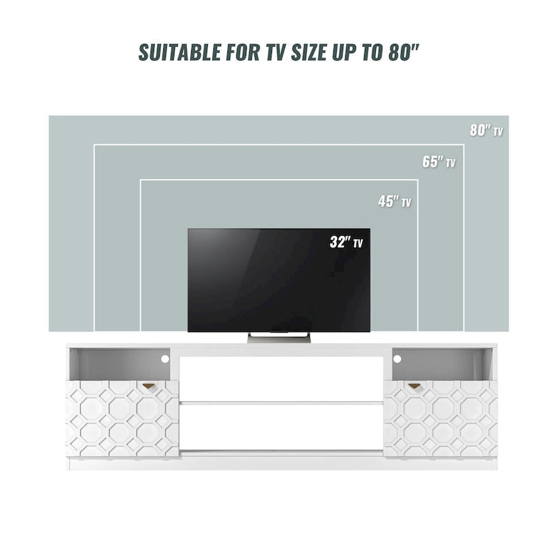 70" High Gloss TV Stand with Honeycomb Doors & Gold Legs