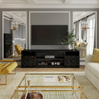 70" High Gloss TV Stand with Honeycomb Doors & Gold Legs