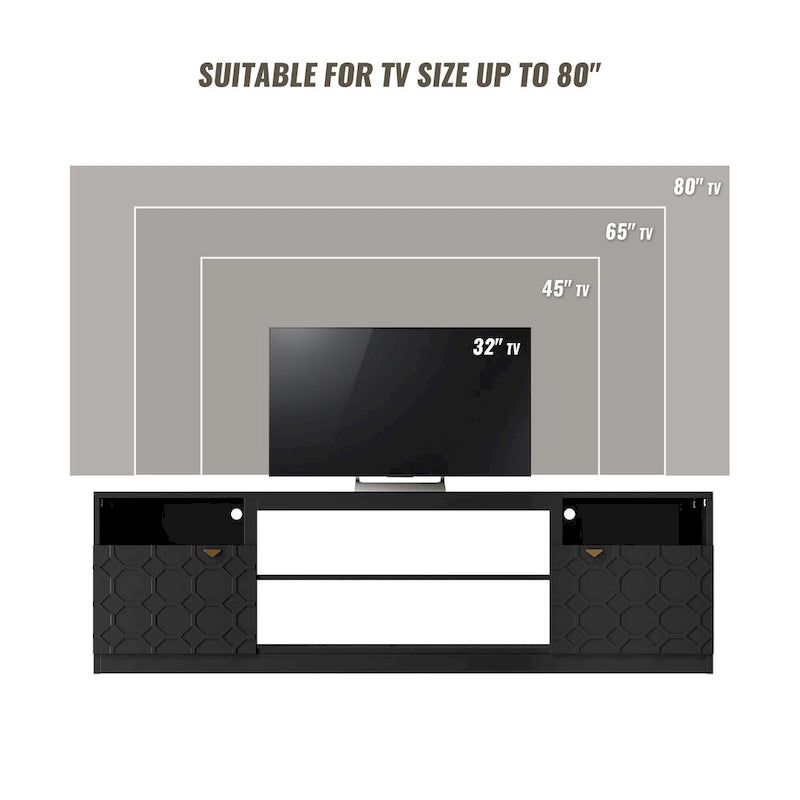 70" High Gloss TV Stand with Honeycomb Doors & Gold Legs